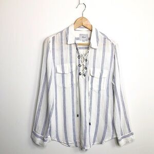 Rails Striped laced front linen shirt